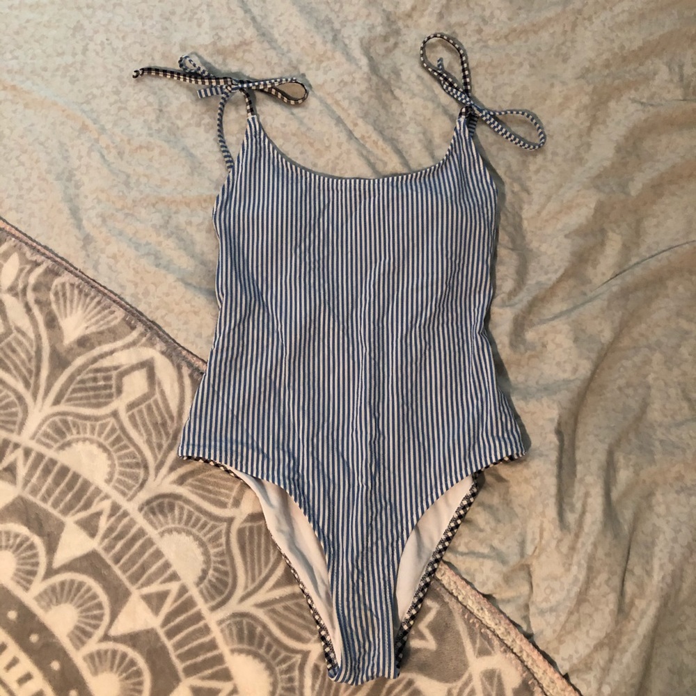 Aerie blue striped and gingham one piece